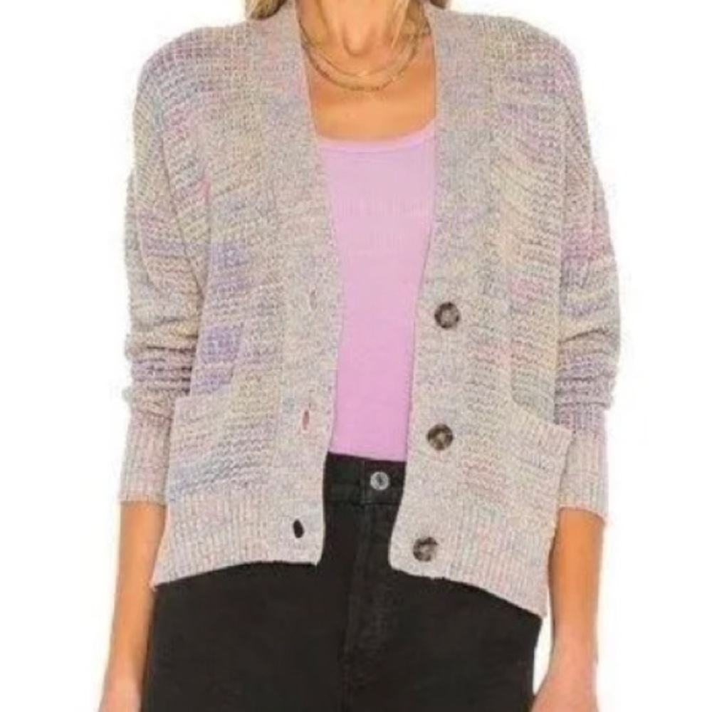 Re/Done Oversized Crop Cardigan in Rainbow